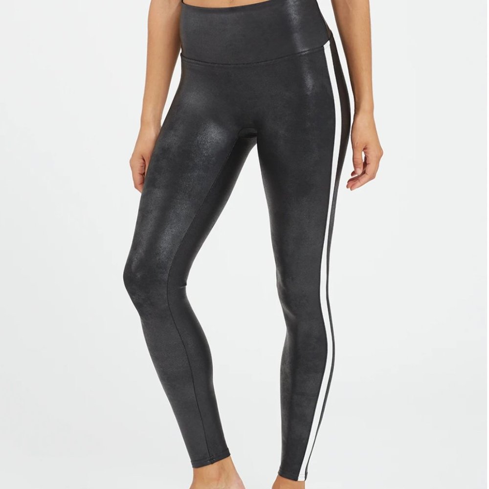 Faux Leather Side Stripe Leggings